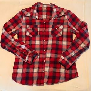 Red and navy plaid shirt